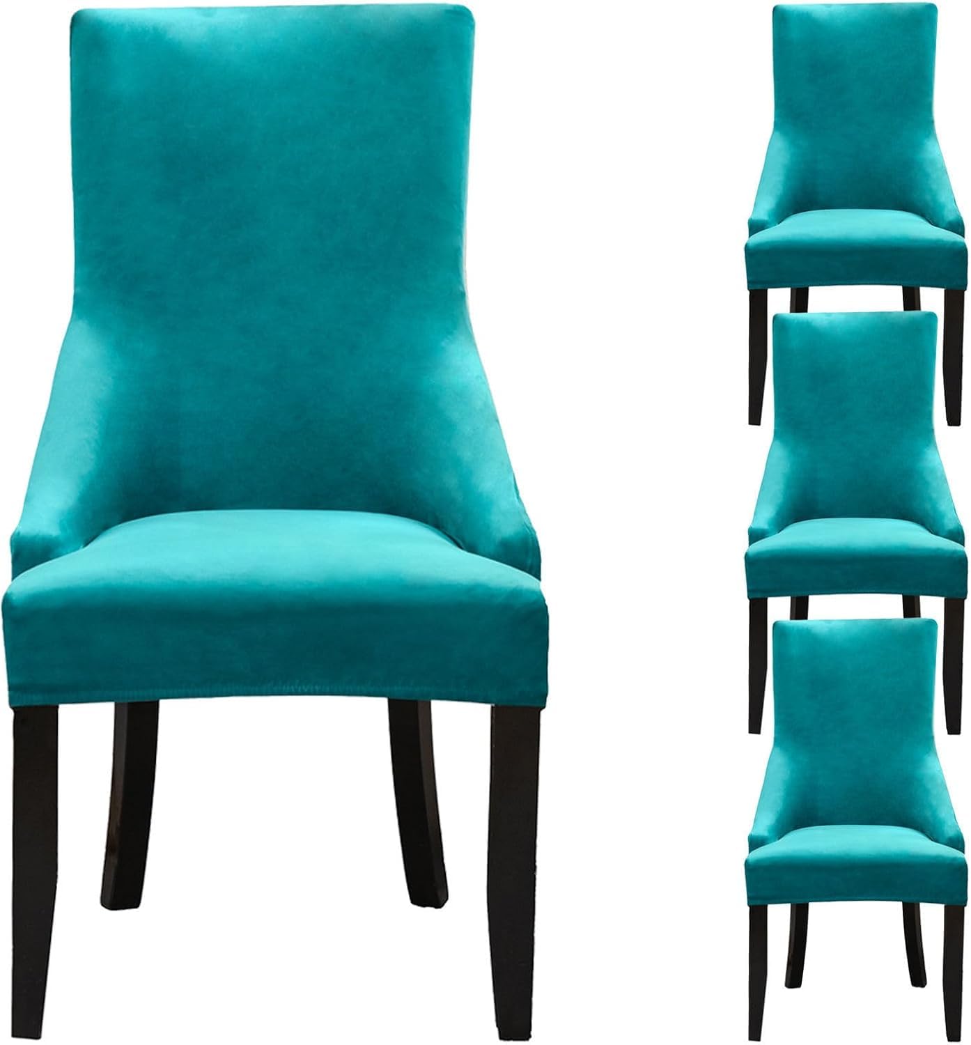 HACLEN Wingback Side Chair Slipcovers Velvet, Wingback Armchair Covers Soft Thicken Dining Chair Covers Stretch Removable for Banquet (blue,Set of 4)