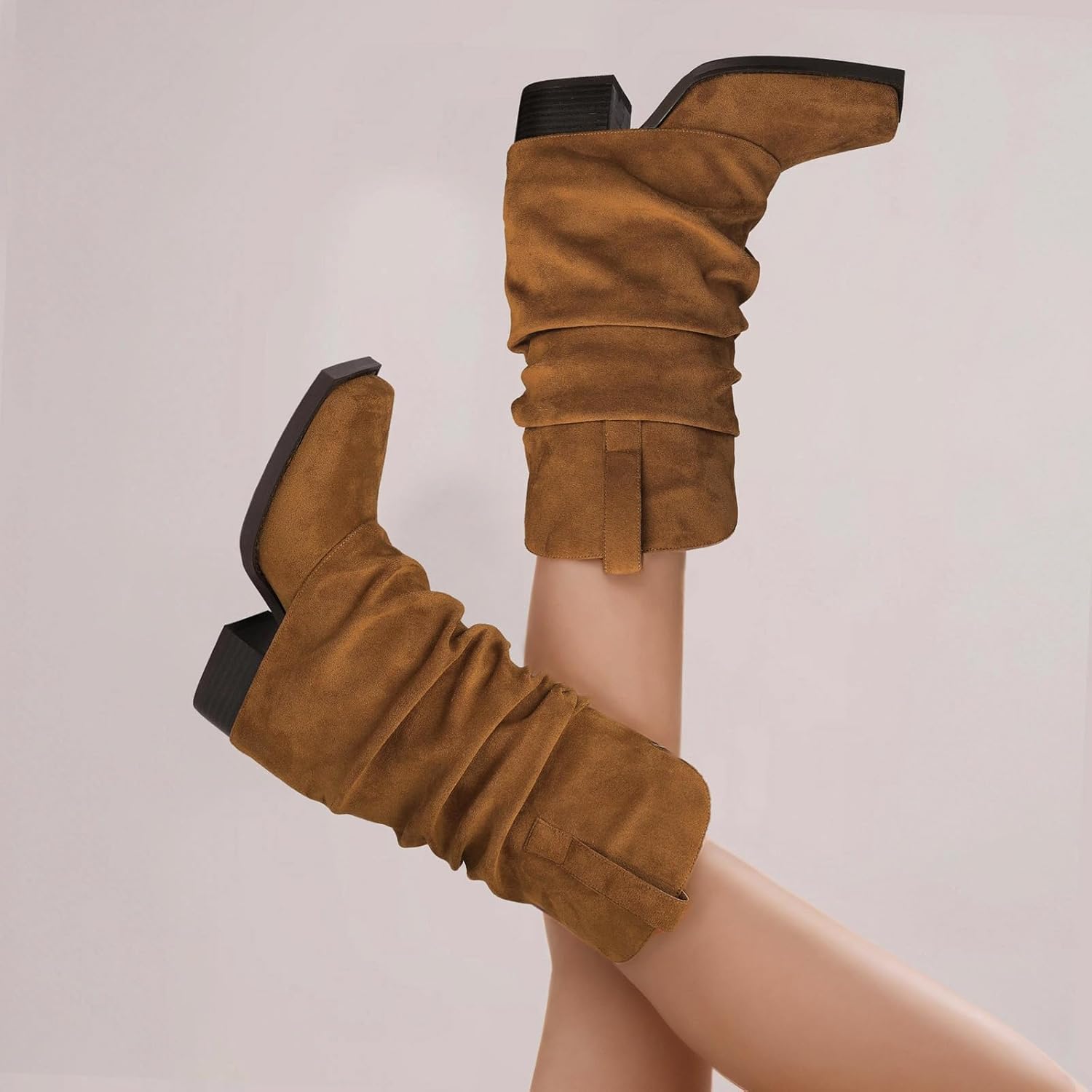 Cowboy Boots for Women Cowgirl Mid Calf Square Toe Fold Over Chunky... - Picture 36 of 56