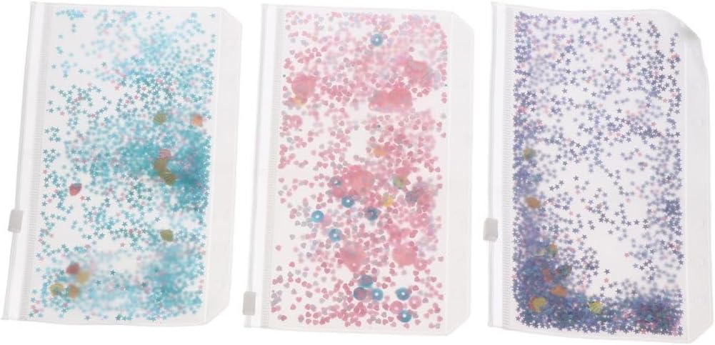 Leadigol 6 Pieces A6 Binder Pockets,Plastic Binder Zipper Folders Waterproof Loose Leaf Bags,6 Holes Pouches Holder with Sequins Decor, Document Filing Bags image 3