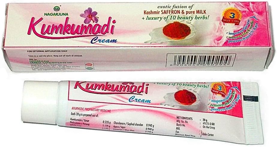 Kumkumadi Cream - Kashmir Saffron and Pure Milk + Luxury of 10 Beauty Herbs by NAGARJUNA, 19.8 g (Pack of 1)