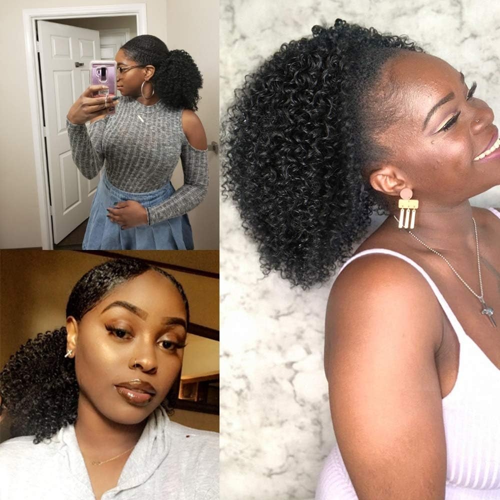 Postiche queue de cheval synthétique de 25 cm, postiche afro crépue et bouclée noire naturelle, for femmes noires