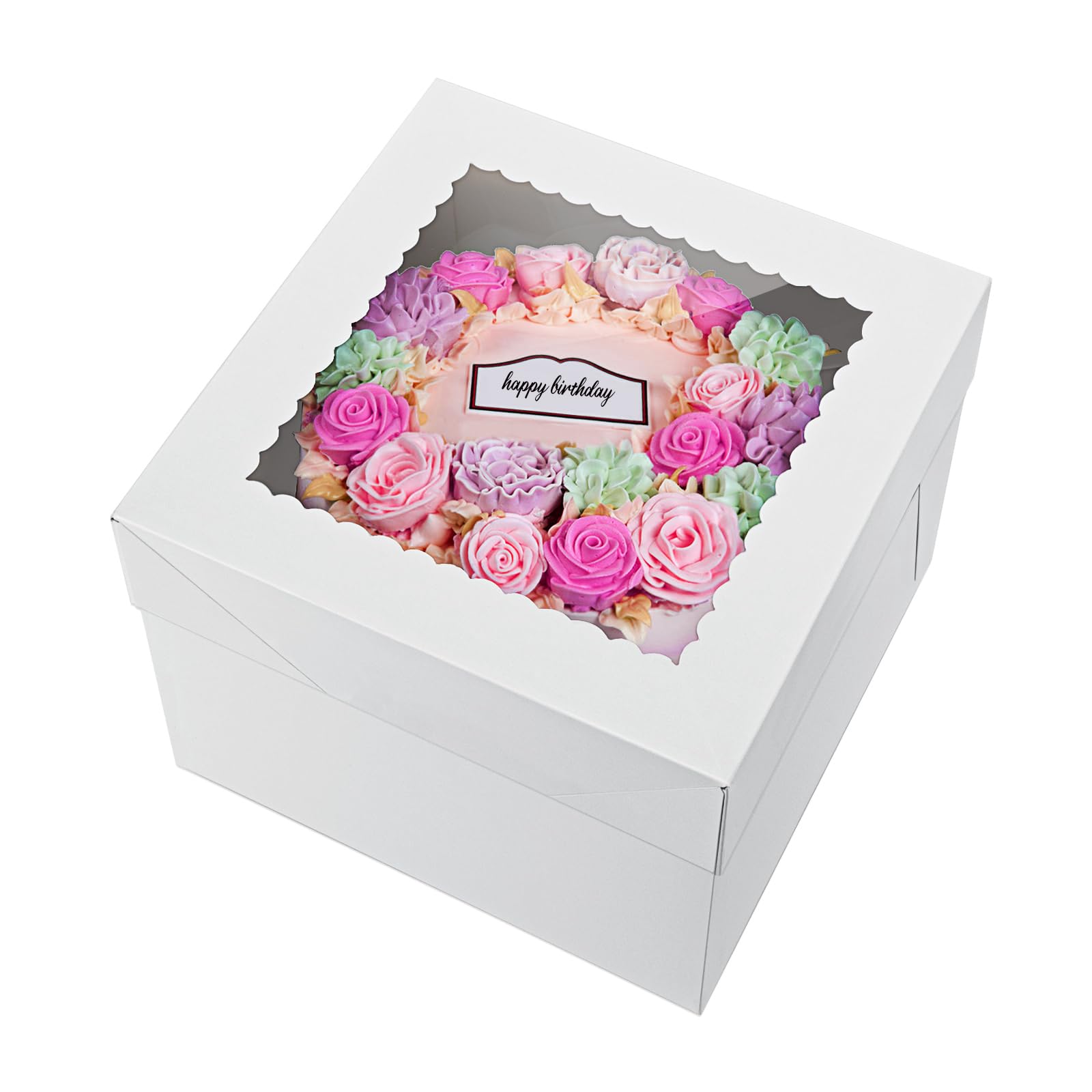 Scatola per torte da forno con finestra, scatole per torte bianche, grandi scatole quadrate in cartone per torte, pasticcini, biscotti, torte, dolcetti (20 pezzi 25,4 x 25,4 x 20,3 cm)