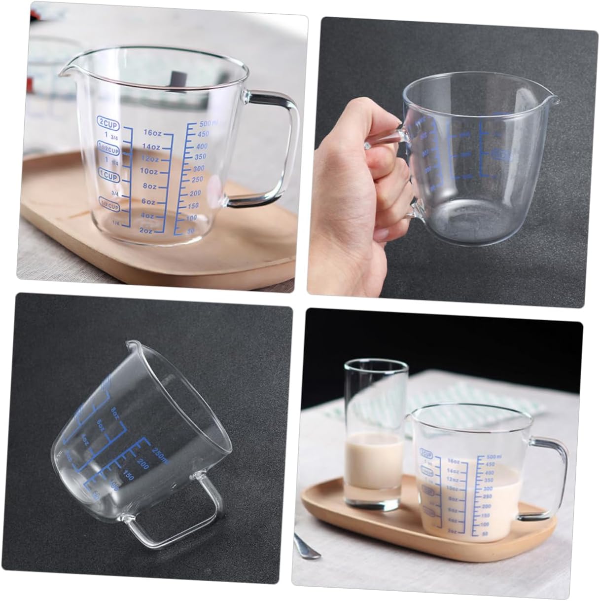 Unomor 2pcs High Borosilicate Glass Measuring Cups Liquid Measurement for Baking and Cooking Accurate Scale and Multi-purpose Mixing Tools