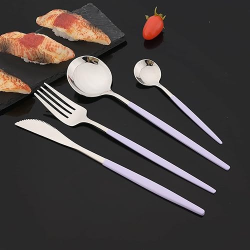 Miniatura 6 de JASHII Juego de cubiertos de 24 piezas, juego de cubiertos de acero inoxidable, juego de cubiertos pequeños de color fresco, moderno y elegante para