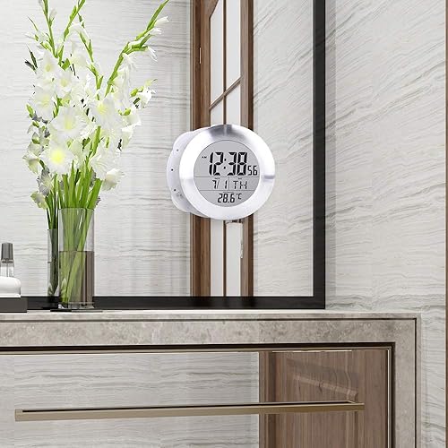 Miniatura 5 de Reloj digital de pared para ducha de baño, spray impermeable, medidor a prueba de humedad, pantalla grande, calendario mes y fecha, [4 ventosas
