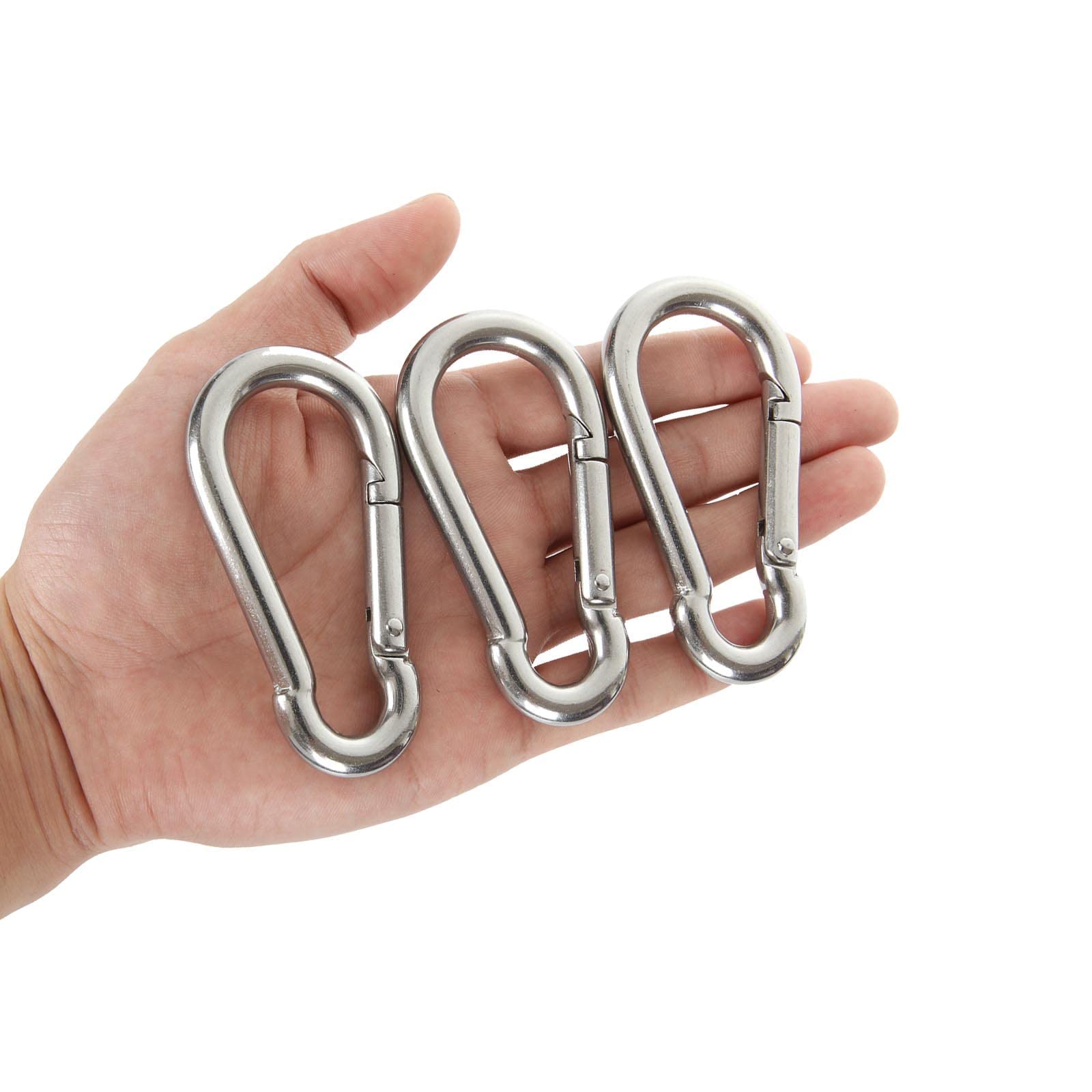 SENENQU 8PCS - M8 Mousqueton en Acier Inoxydable 304 - Mousqueton INOX 80mm de Fixation Capacité de Charge de 500 kg/1100 LB, Crochet Mousquetons Hamc Balancoire - 80mm x φ8 mm