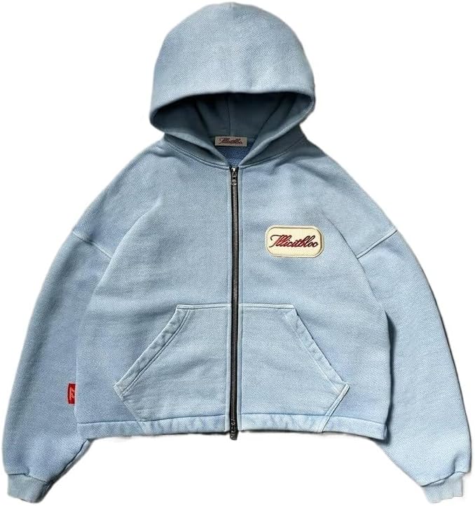 Obenie Men's Retro Pattern Zipper Hoodie Sweatshirt Y2K Casual Jacket Streetwear with Pocket