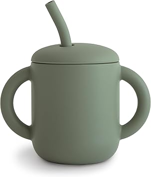 mushie 100% Silicone Training Cup & Straw for Toddlers | 6 Months+ Dried Thyme
