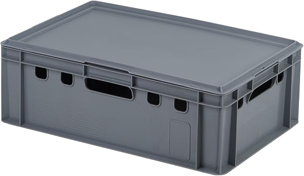 Logiplast E2 Crate with Grey Lid 600 x 400 x 200 mm Meat Box Storage Box Butcher Box in Grey