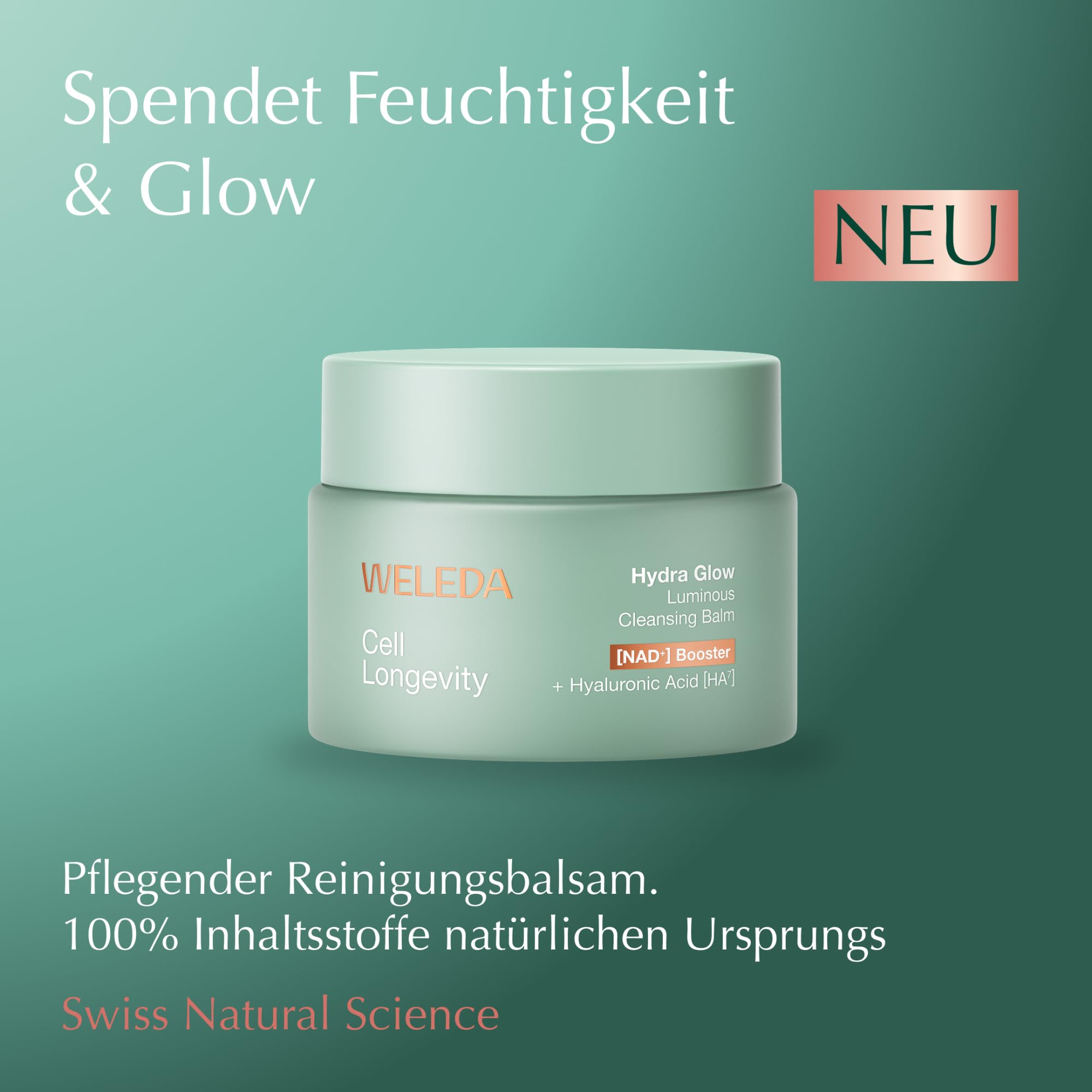WELEDA Cell Longevity Hydra Glow Luminous Cleansing Balm - Gesichtsreinigung Balsam mit [NAD⁺] Booster & Hyaluronsäure reinigt die Haut & spendet Feuchtigkeit (Naturkosmetik, vegan, 80g)