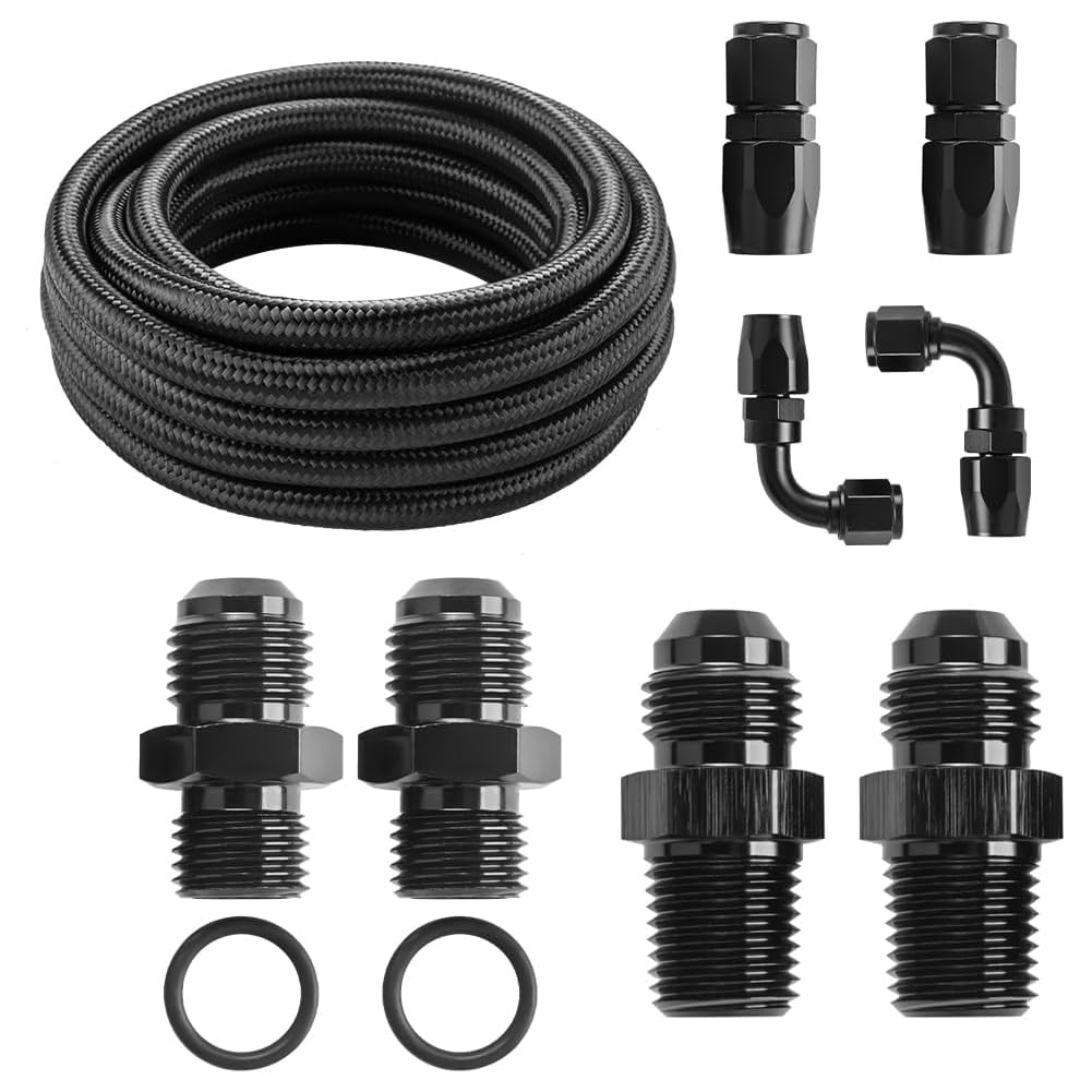 Ijsdnvjndx Black An6 15Ft Automatic Transmission Cooler Cooling Line Kit For 4L60e 4L65e- Nylon Braided Hose Bundle