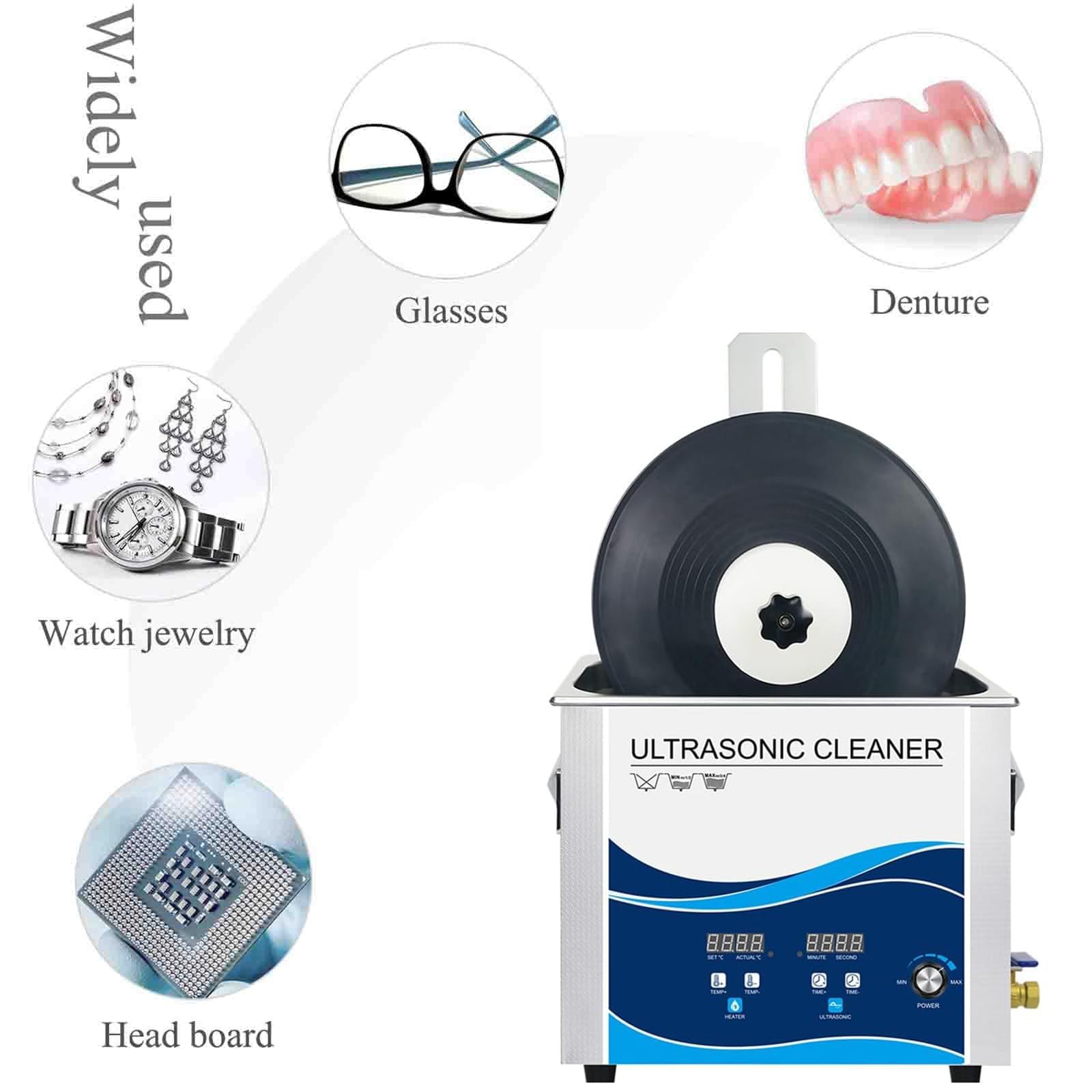 Pulitore a ultrasuoni Pulitore a ultrasuoni per Dischi in Vinile, Sistema di Pulizia per Dischi in Vinile da 6,5 l con Temperatura Regolabile e degasaggio, Staffa di Sollevamento, per Dischi