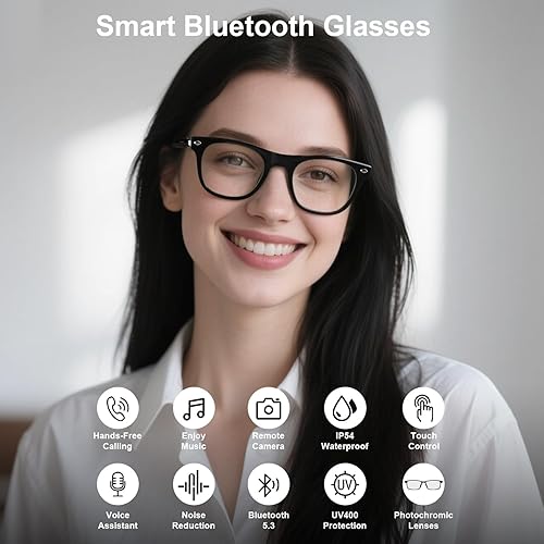 Miniatura 2 de Gafas inteligentes para hombres y mujeres, encendido/apagado automático y tacto inteligente, altavoces de sonido de oído abierto y micrófono, gafas