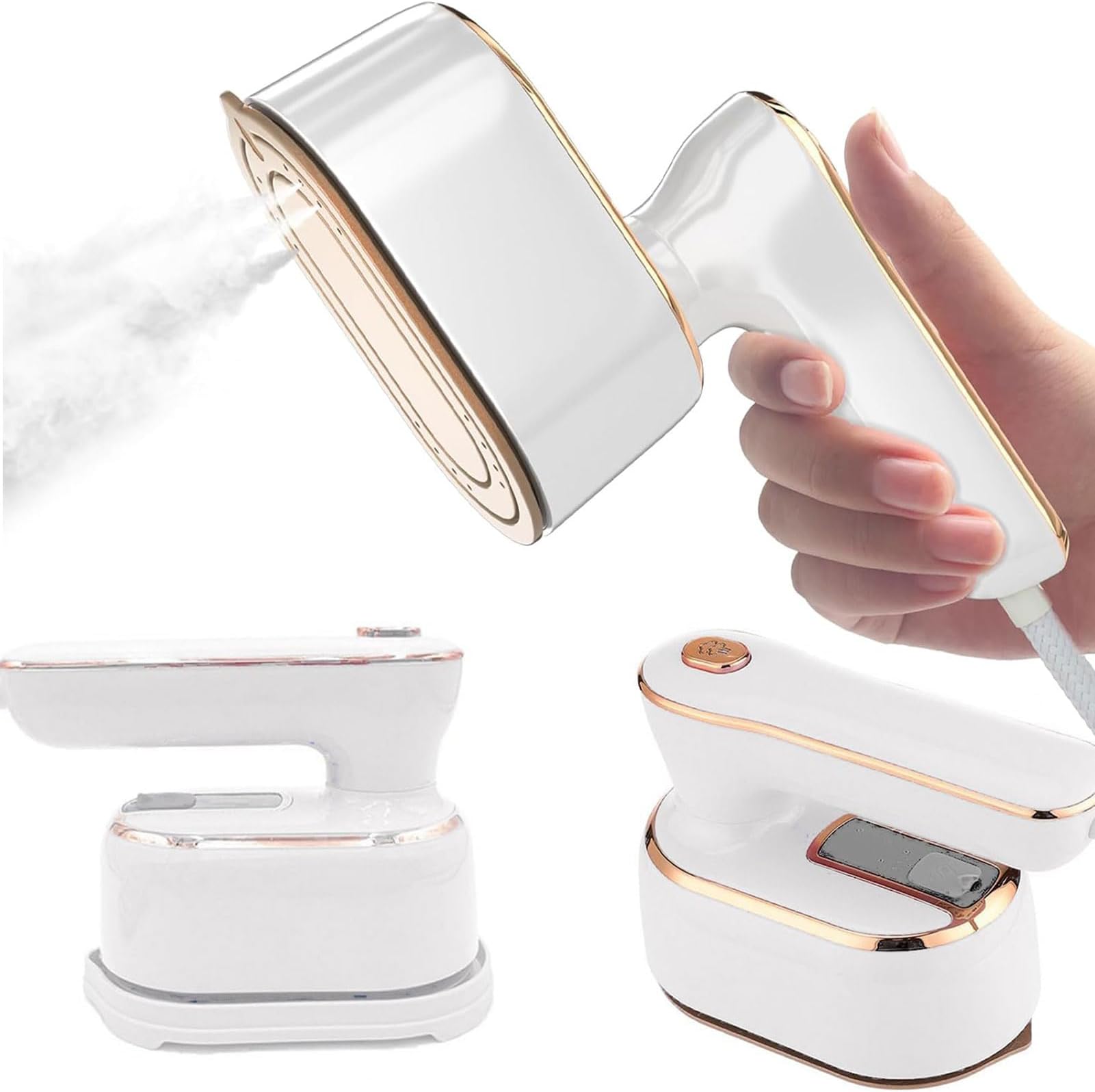 ROUNY Travel Mini Steamer Iron for Clothes, Portable Handheld Ironing Machine, Travel Small Size 180° Rotating Steamer, Travel College Dorm Home Essentials Garment Steamer for Clothes (White)