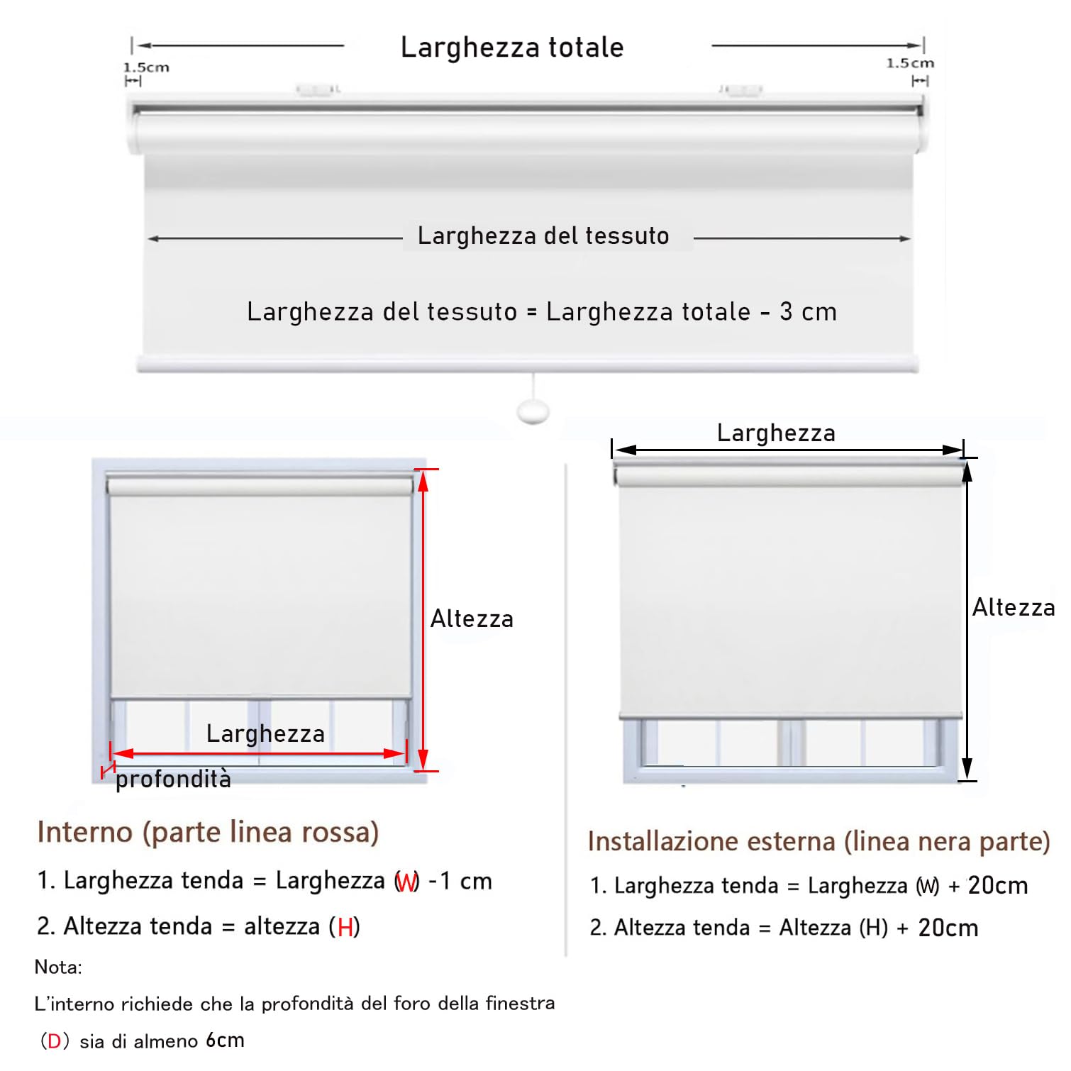 Tenda a Rullo Oscurante per Finestre,Tende Avvolgibile con Sistema a Molla,Protezione UV,Isolamento Termico,per Casa,Ufficio,Bianco,Personalizza,Larghezza x Altezza (160cm x 100cm)