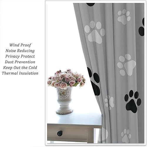 Miniatura 96 de Cortinas opacas con estampado de patas de perro, estampado de patas de perro y huesos, tratamiento de ventana, cortinas con aislamiento térmico