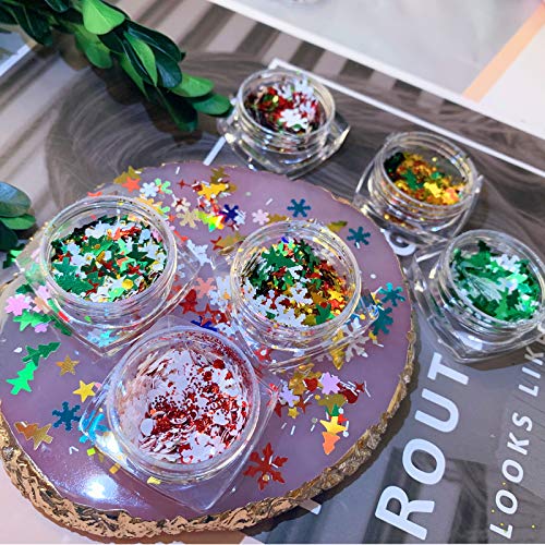 Kalolary 6 Boxes Christmas Nail Glitter Sequins Holographic Laser Nail Glitter, Christmas Nail Snowflake Christmas Tree Star Flake Manicure Paillettes Ultrathin Nail Glitter For Christmas Nail Decor #TOP5