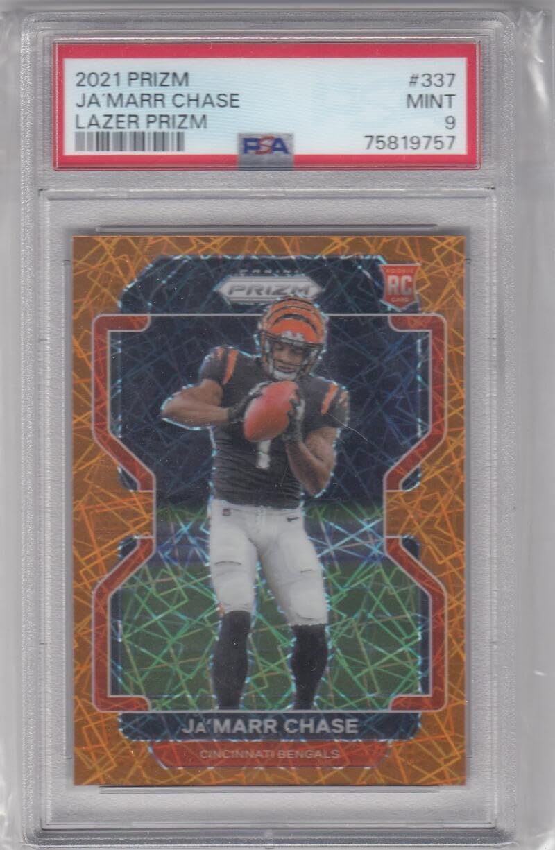 Football Trading Card NFL 2021 Panini Prizm Prizm Lazer #337 Ja'Marr Chase PSA 9 MINT RC Rookie Bengals