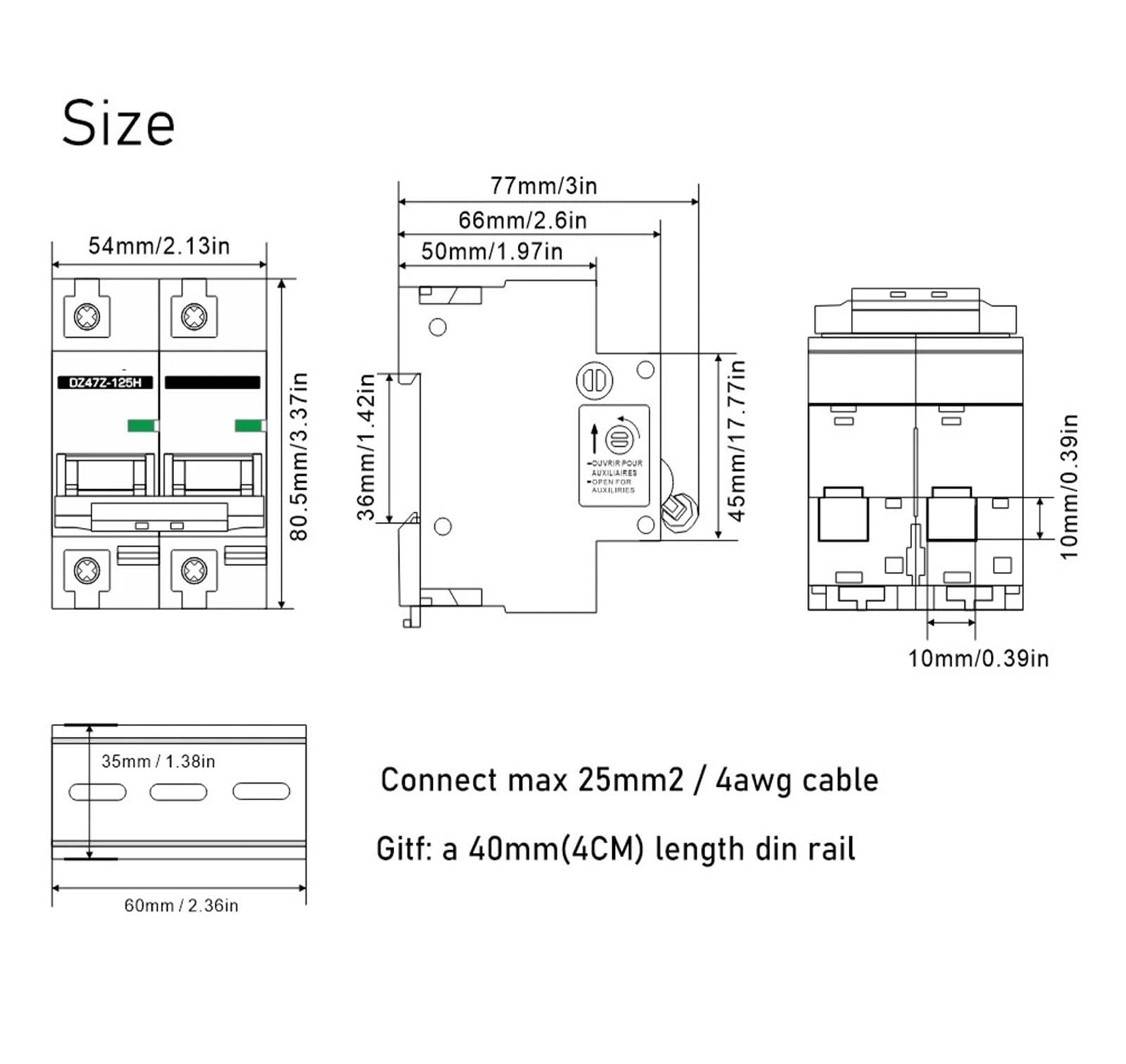 2P 100A 125A 150A DC100V 150V 250V 500V 1000V Wyłącznik napięcia C Curve Panel słoneczny Zabezpieczenie przed zwarciem (2P DC100-250V, 150A)