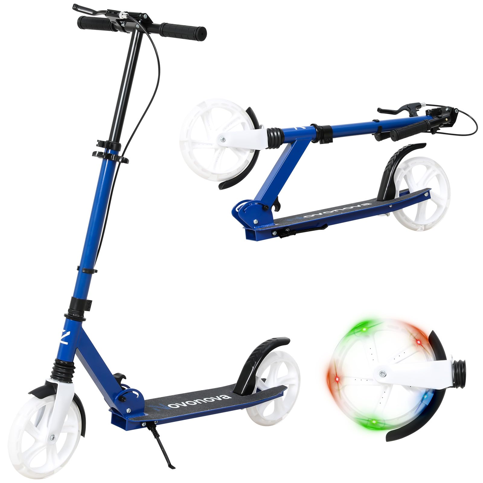 Patinete Scooter Plegable, Patinetes para niños y niñas, 9-14 años con Manillar Ajustable 91-103m, Patinete con Luces con 2 Ruedas Grandes 200mm y Freno de Mano y pie Máx. 100kg