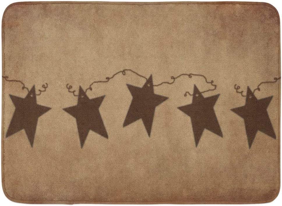 Brown Vintage Rusty Stars Primitive Bath Mat Country Rustic Primitives Bathroom Rugs Soft Bath Rugs Non Slip Washable Floor Rug Floor Mat Home Decor for Kitchen Bedroom 20x32inch