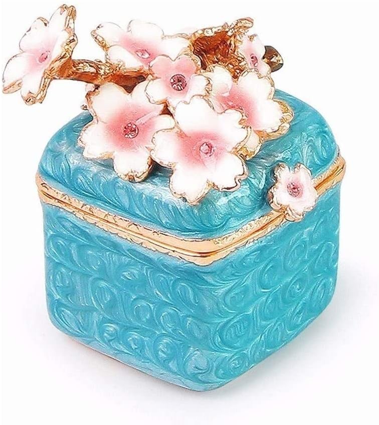 Jewelry Box Small Square Sakura Jewelry Organizer Box Tin Alloy Earrings Ring Storage Box Gift for Women. Jewellry Holder (Color : A, Size : 5x3.2x3.2cm) (B 5x3.2x3.2cm)