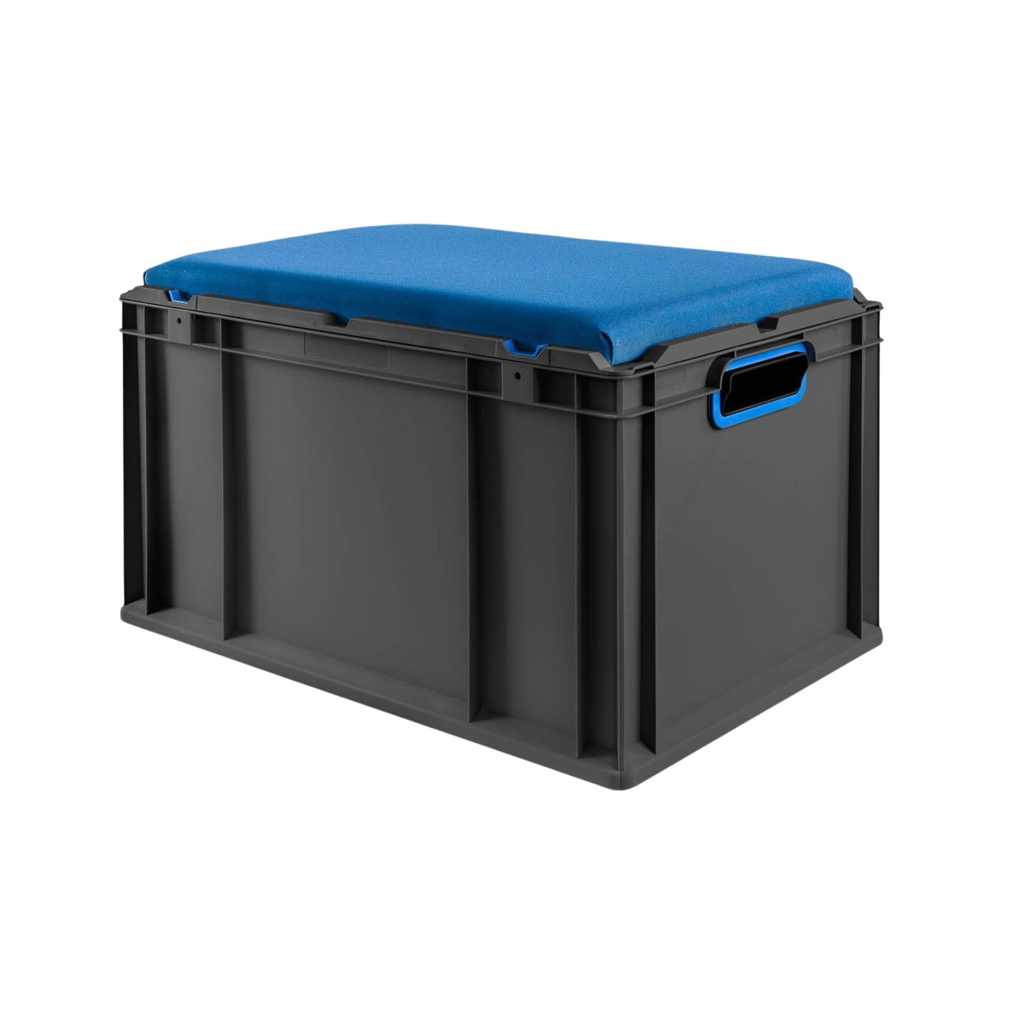 PROREGAL Eurobox NextGen Seat Box Blau | HxBxT 36,5x40x60cm | 65 Liter | Griffe offen | Schwarz | Eurobehälter, Sitzbox, Transportbox, Transportbehälter, Stapelbehälter