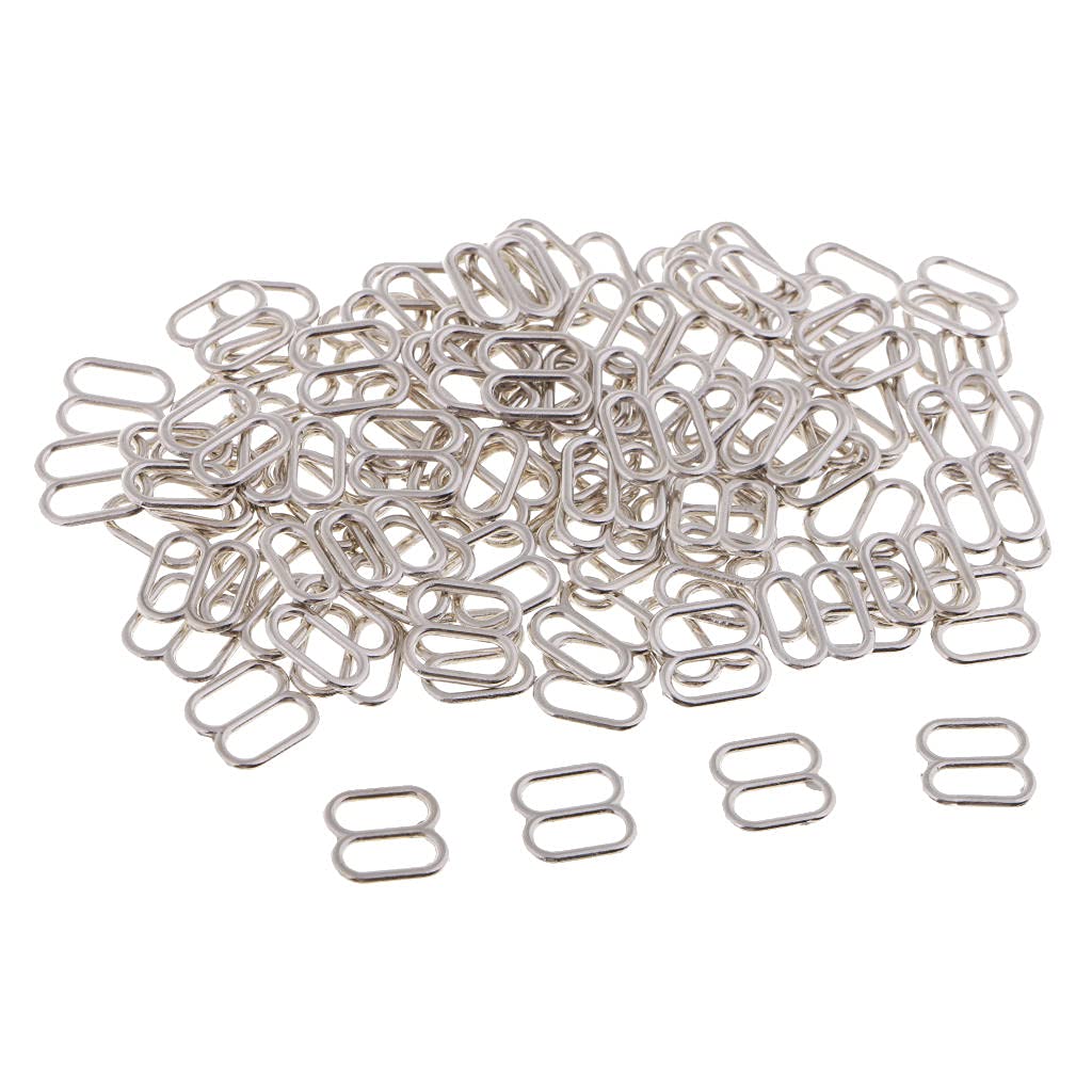 chiwanji 100Pcs Silver Metal Bra Strap Adjuster Slider 8 Hook Sewing, Silver, 8mm