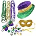 Joyin Toy 12 Pieces Mardi Gras Accessory Set Party Favors with Yellow Green Purple Beads Necklaces, Sequin Fedora Hat, Masquerade Mardi Gras Mask, Sequin Bow Tie