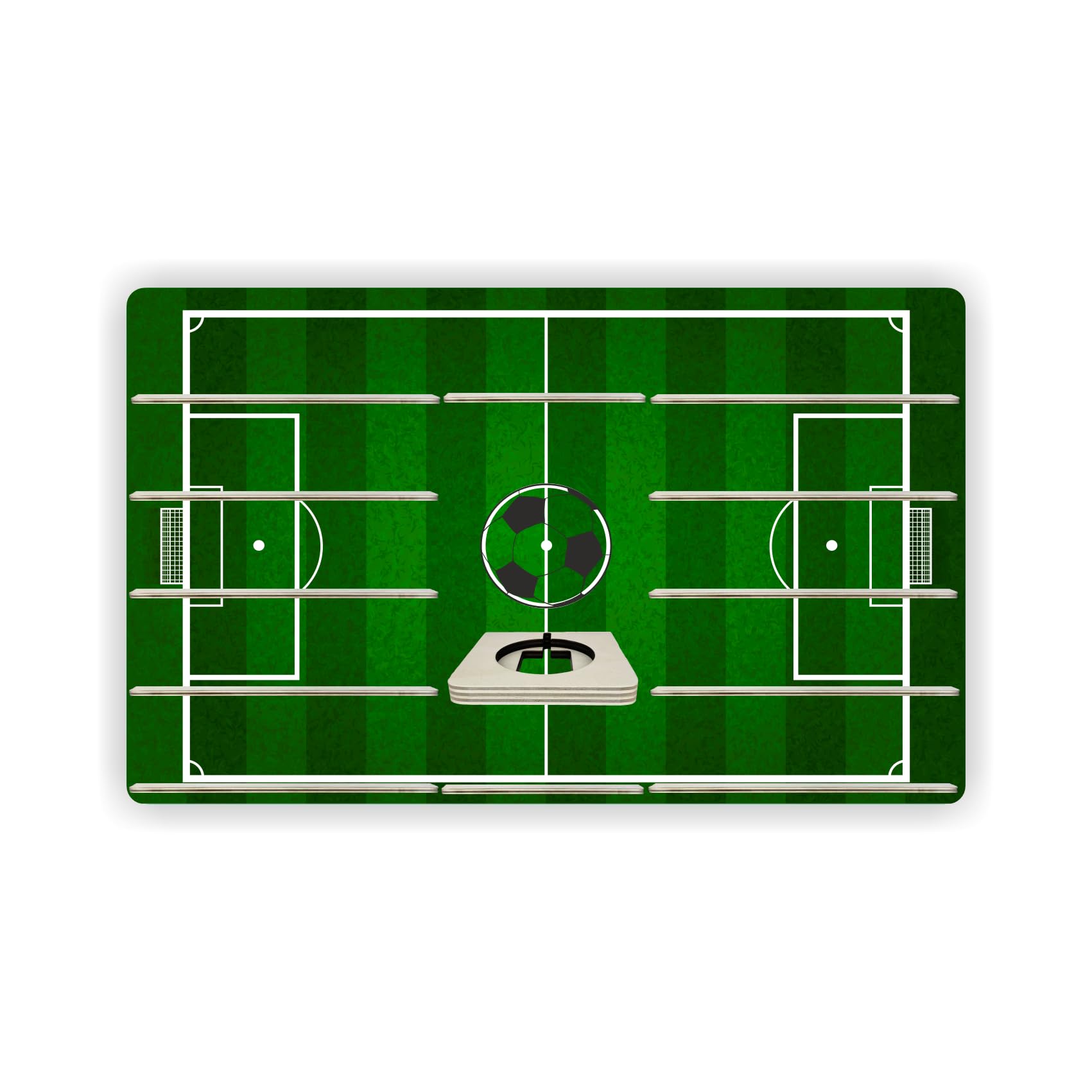 Farbklecks-Collection Musikboxregal Fussballfeld, Wandregal für mehr als 60 Hörfiguren, Maße 78 x 48 x 6 cm, mit speziellem Ablagefach kompatibel mit Toniebox, handgefertigt in Deutschland