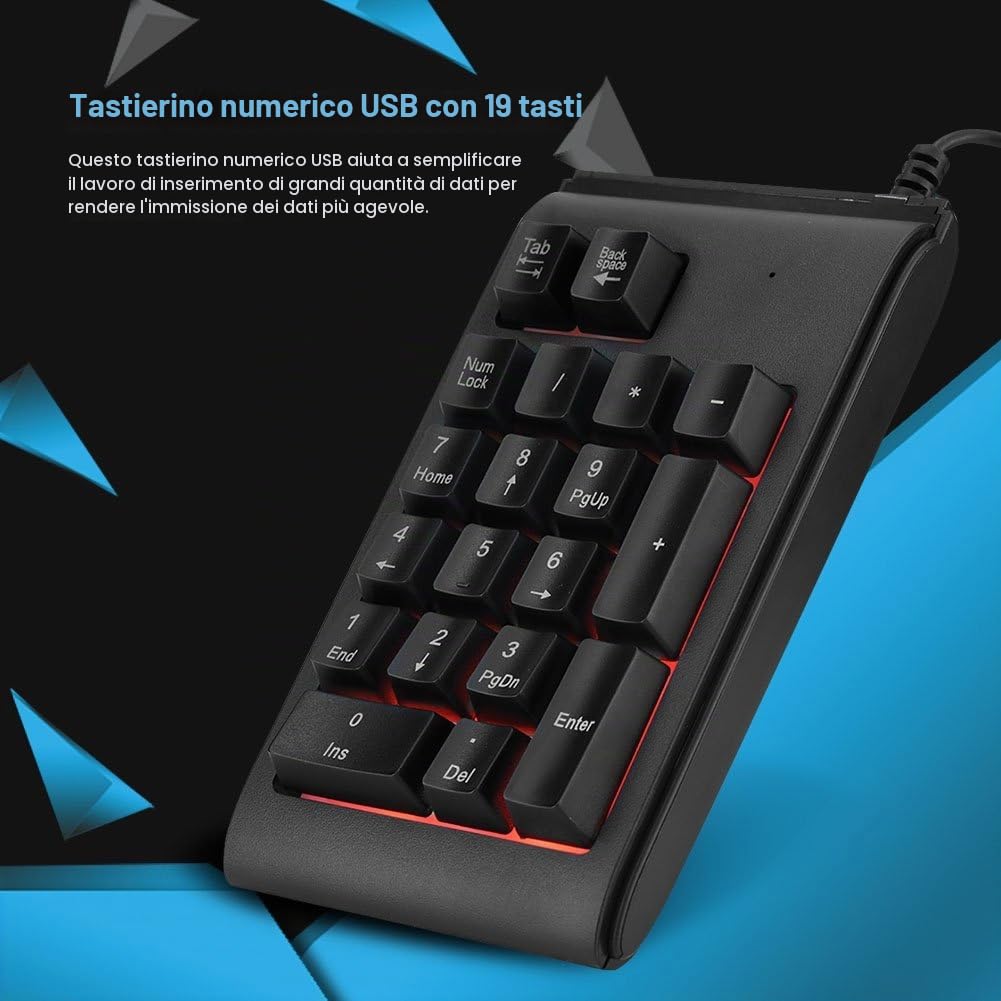 VBESTLIFE Tastiera numerica USB, 19 tasti, 3 colori, portatile, mini cuscinetto numerico, tastiera meccanica da gioco per computer portatile e desktop PC
