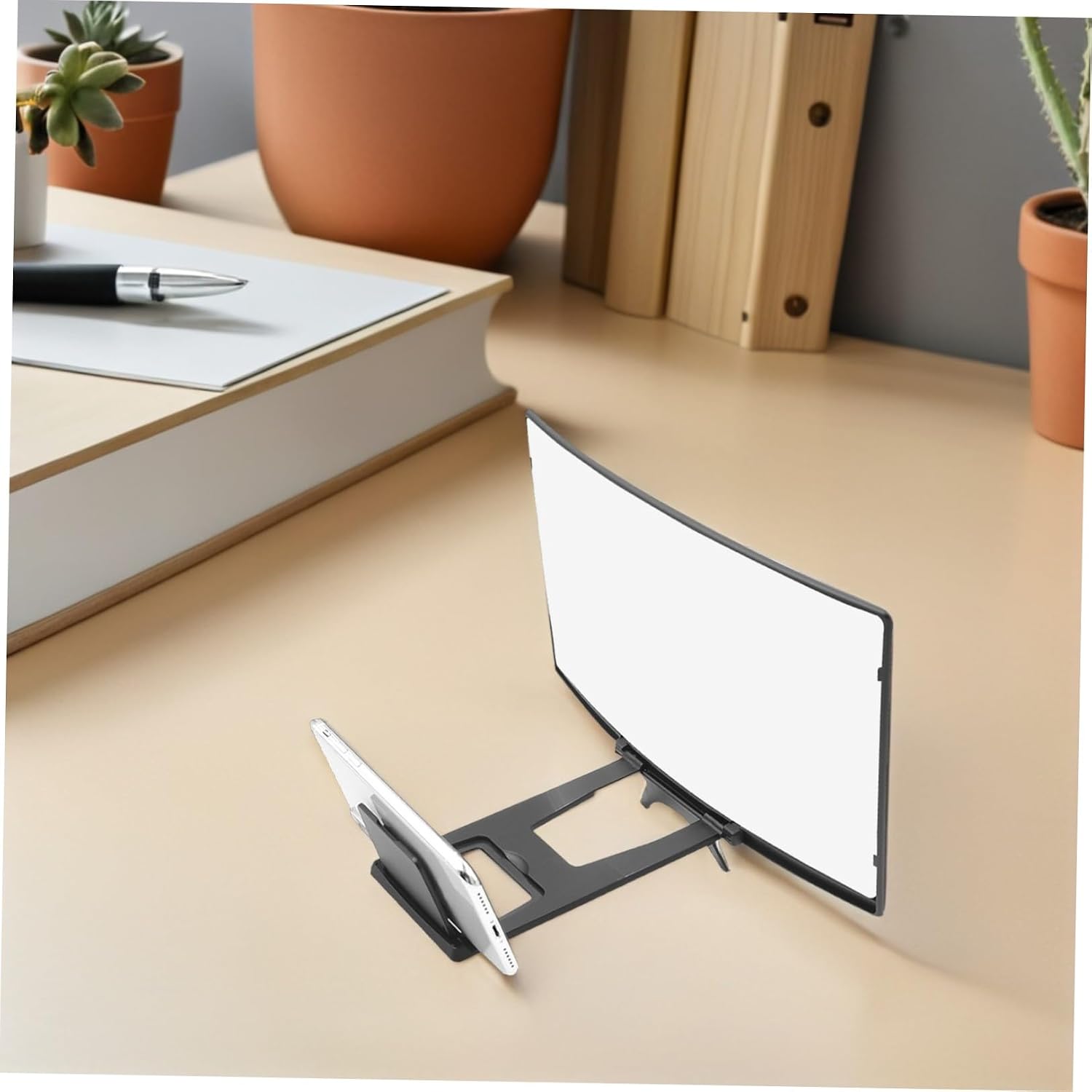 FRCOLOR Curved 12-inch Mobile Phone Screen Magnifier with Stand, Cell Phone Bracket Amplifier for Enlarged HD Display, Compatible with Smartphones for Travel and Home Use