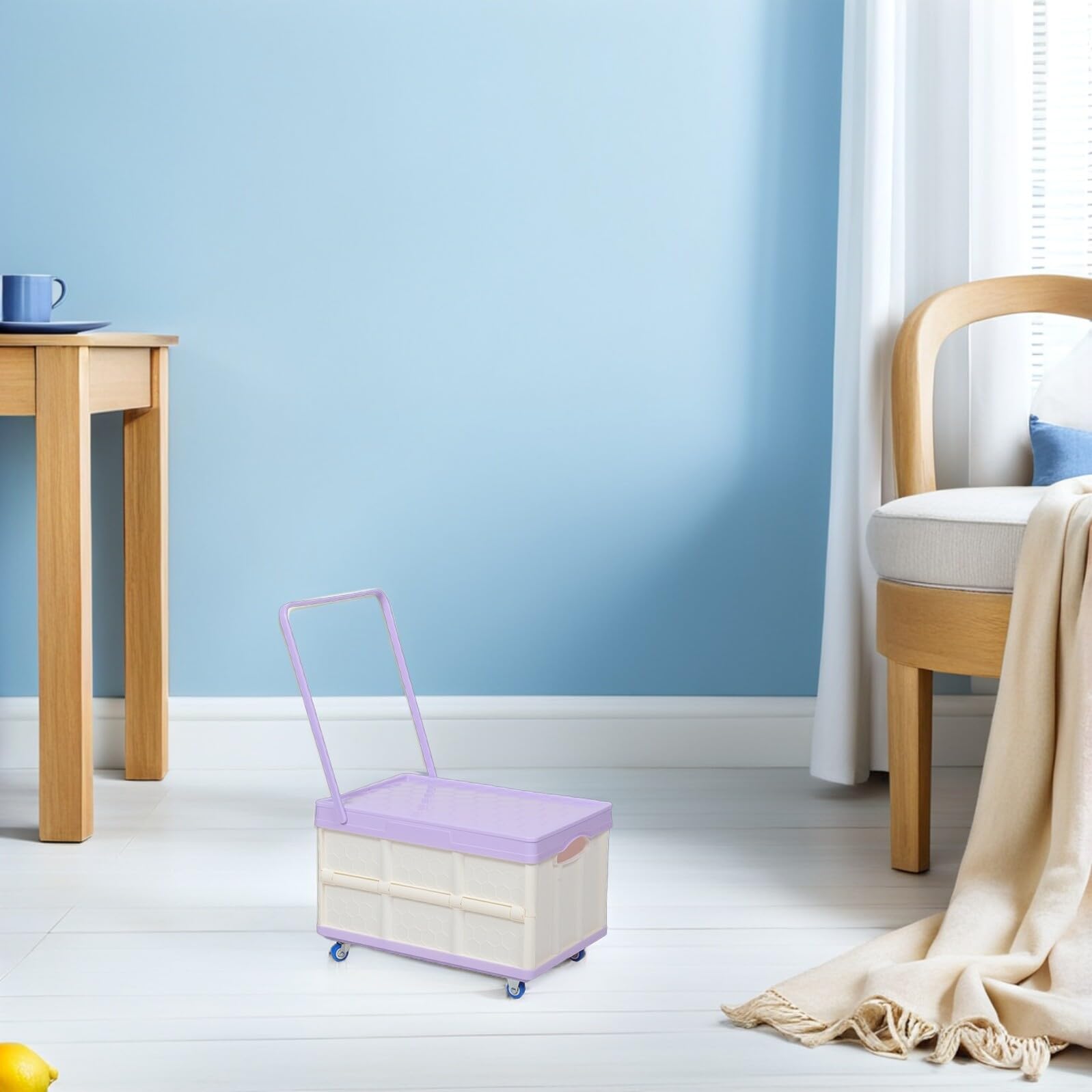 Toyvian Faltbare Aufbewahrungsbox mit Rollen und Abdeckung Mittelgroßer Rollkoffer aus Kunststoff Mobile Transportkiste für Camping Büro und Einkaufen