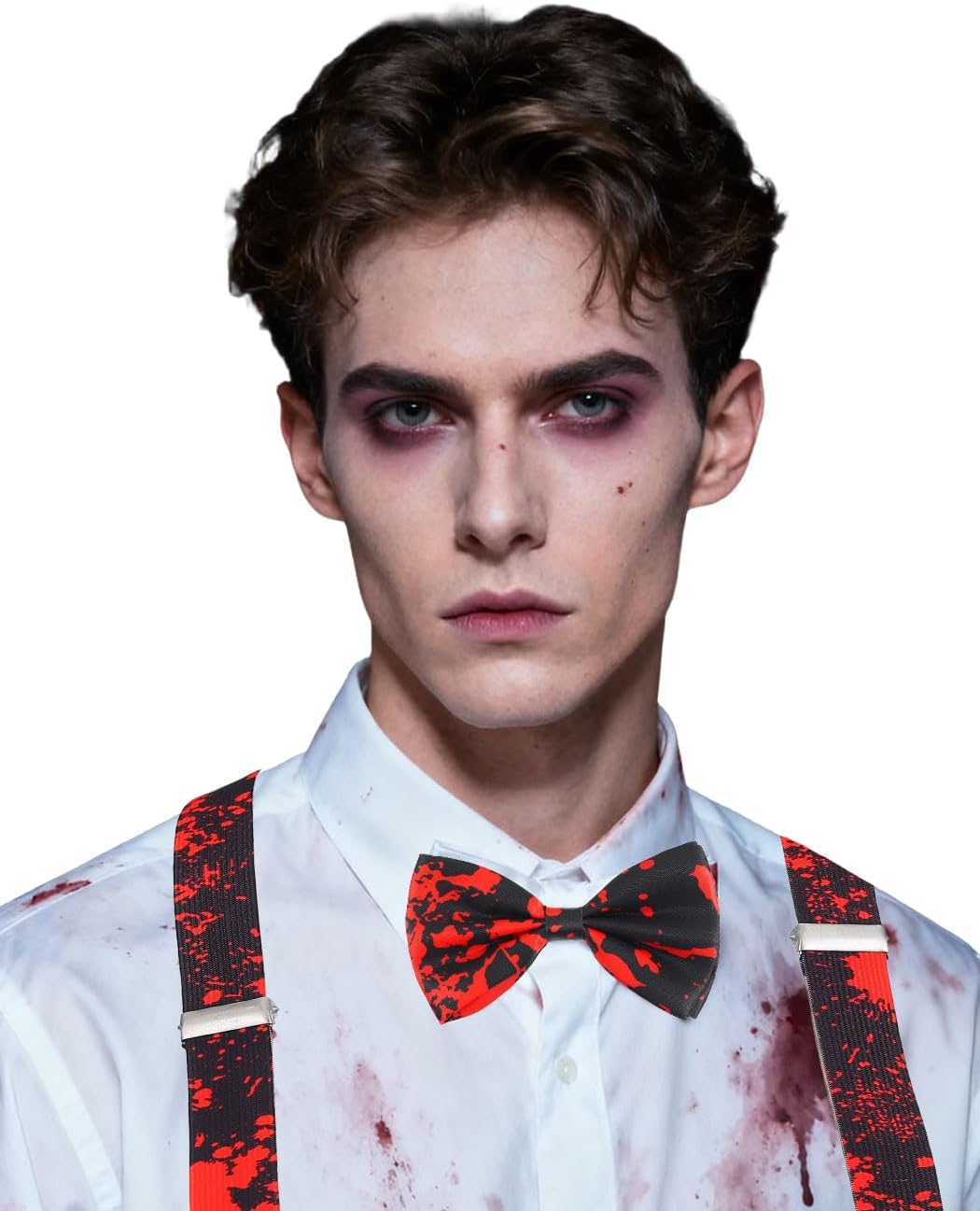 Halloween Bow Tie and Suspenders for Men Skull Skellington Blood Costume Accessories