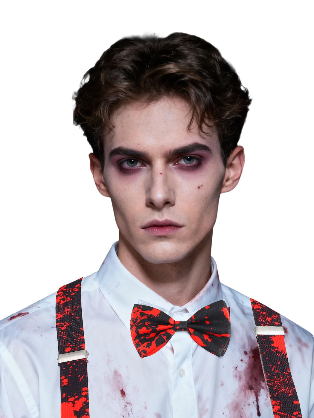 Kakaco Halloween Bow Tie and Suspenders for Men Skull Skellington Blood Costume Accessories