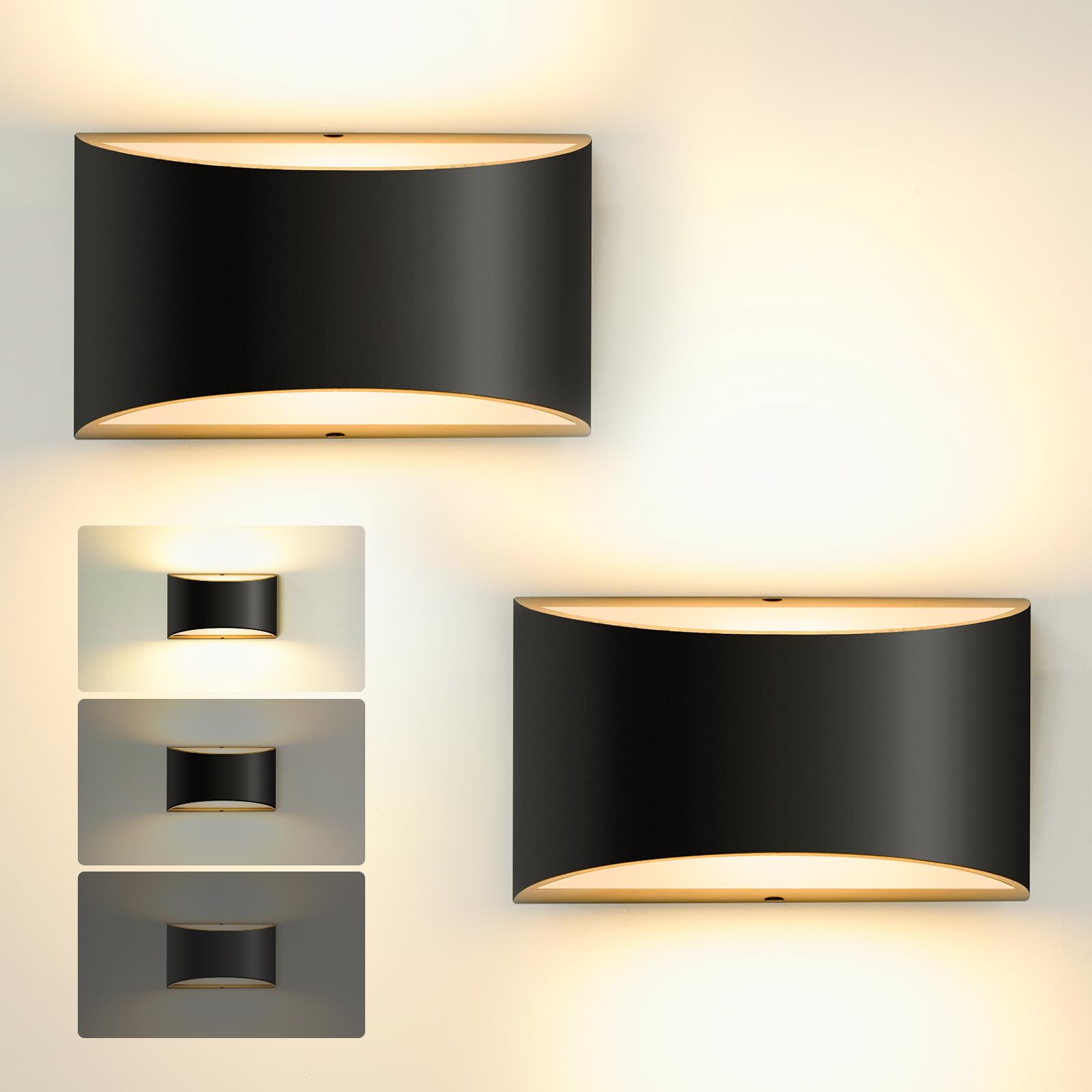 Modern Dimmable Wall Sconces Sets of 2, COB LED Wall Mounted Lamp, Hardwired Indoor Wall Decor Lights Fixtures for Bedroom Living Room Hallway,12W,3000K Warm White,Black