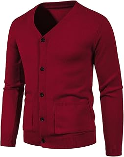 Suéter de punto para hombre, para otoño e invierno, con cuello en V, color liso, informal, para hombre