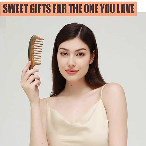 Miniatura 5 de Moreinday Peine de dientes anchos para cabello rizado, peine desenredante, peine de madera para mujer, peine de sándalo verde para hombres