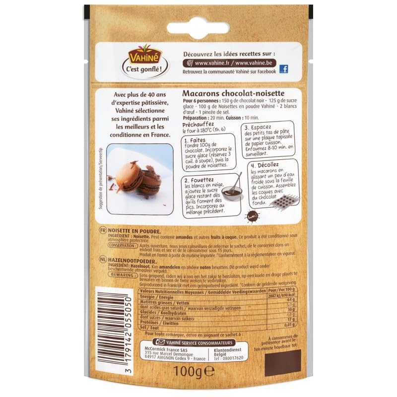 VAHINÉ Noisettes en poudre 100g - Idéal pour vos desserts et pâtisseries maison - Ingrédient de qualité pour une touche gourmande. - Le Lot De 3