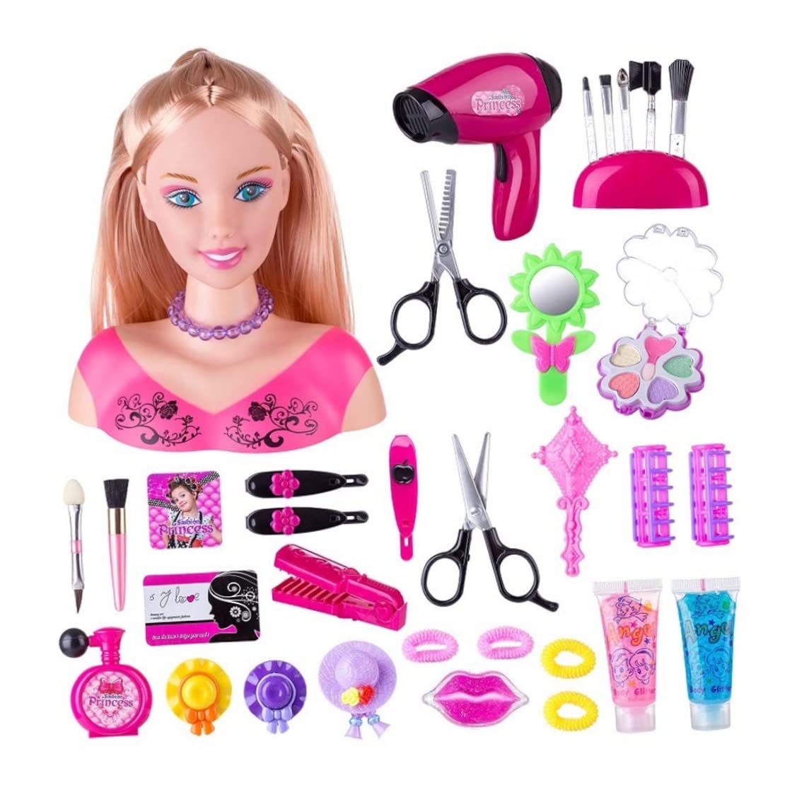 Muñecas de Maquillaje para peluquería para niños 35 Piezas de Peinado de Peinado Accesorios para el Cabello para el Cabello para niñas 35pcs estilo2, Juegos de Maquillaje para niños para niñas, muñec