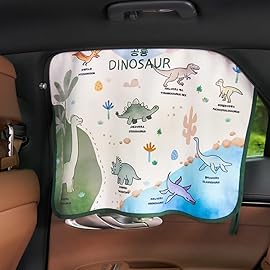 BEBEDECO Magnetic Car Sun Shade Curtain for Side Window - Sun Blocker and UV Protector for Baby, Kids, and Pets - Universal Fit with Built-in Magnets for Steel-Framed Door (Magnet-Dino Friends)