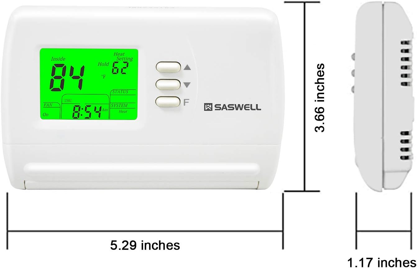 Single Stage 5-2 Programmable Thermostat,24 Volt or Millivolt System,1 Heat 1 Cool,Saswell SAS900STK-2