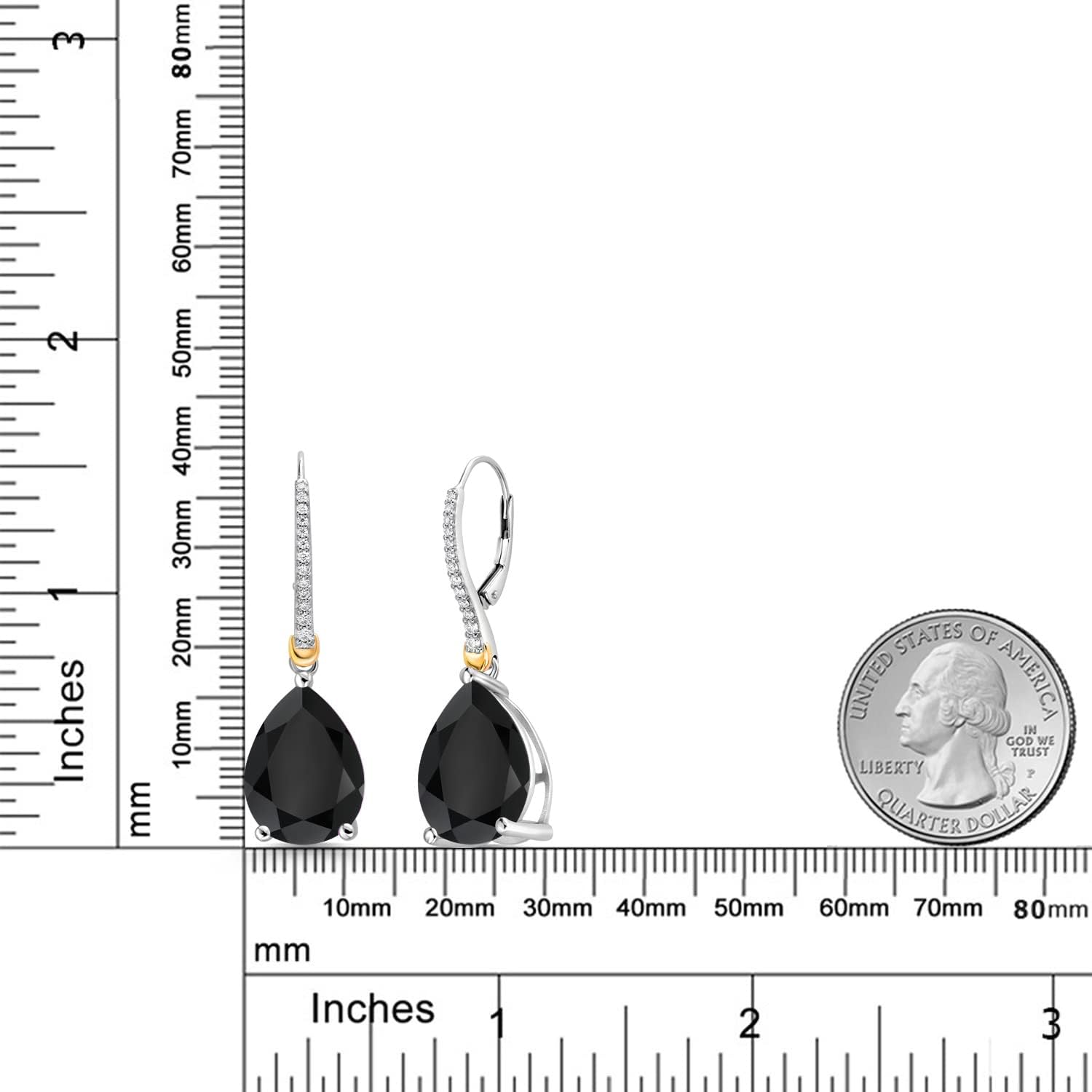 Gem Stone King 12-22 Cttw Gemstone Birthstone and White Moissanite Teardrop Drop Dangle Earrings For Women | 925 Sterling Silver and 10K Yellow Gold | Pear Shape 16X12MM