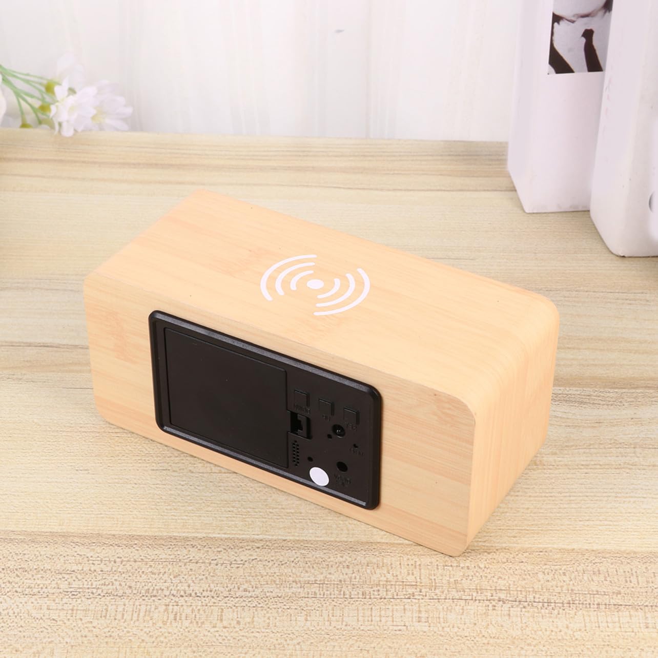PRETYZOOM Orologio Digitale Wireless Charging in Legno Display LED