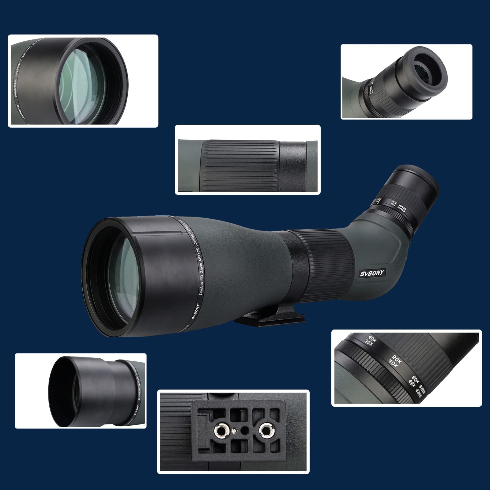 Svbony SA401 APO Lunety Obserwacyjne 20-60x85, Dwukrotnie ED Szkło Spotting Scope Precyzyjna Focus, Wodoodporna Fogproof Teleskop Kątowy Spektiv do Birdwatching, Natura