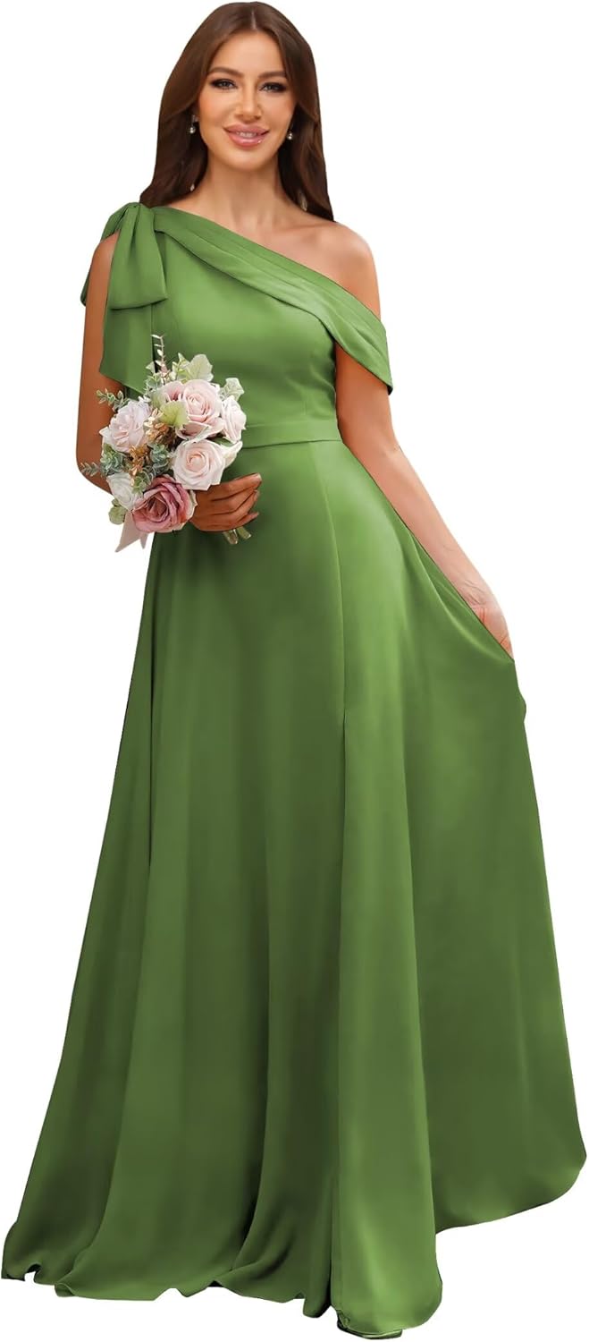homdor One Shoulder Bridesmaid Dresses 2026 Long for Women Chiffon Formal Dresses A Line Pleated Evening Gown with Bow