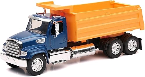 New-Ray Freightliner 114SD Dump Truck Blue and Yellow Long Haul Trucker Series 132 Diecast Model NR11003