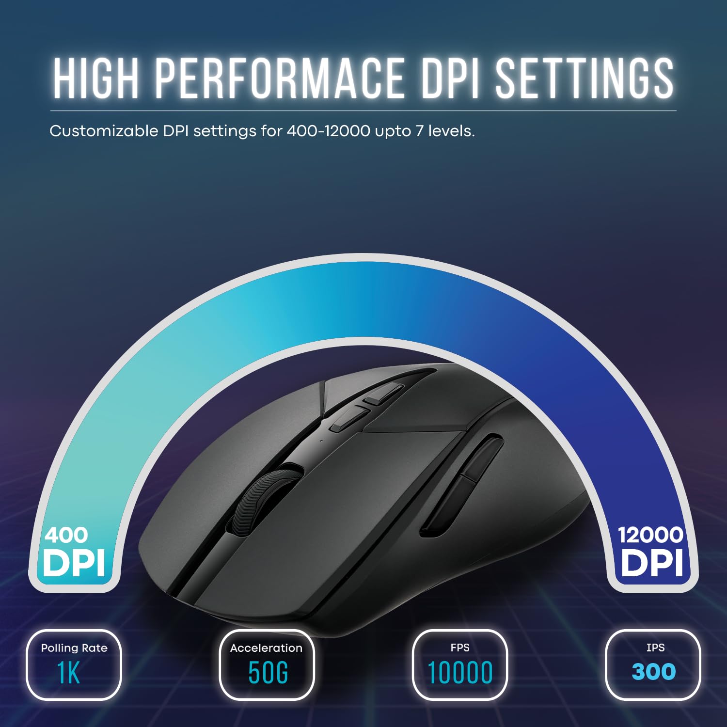 Ġenb view of Rapoo V300SE Gaming Mouse highlighting customizable buttons
