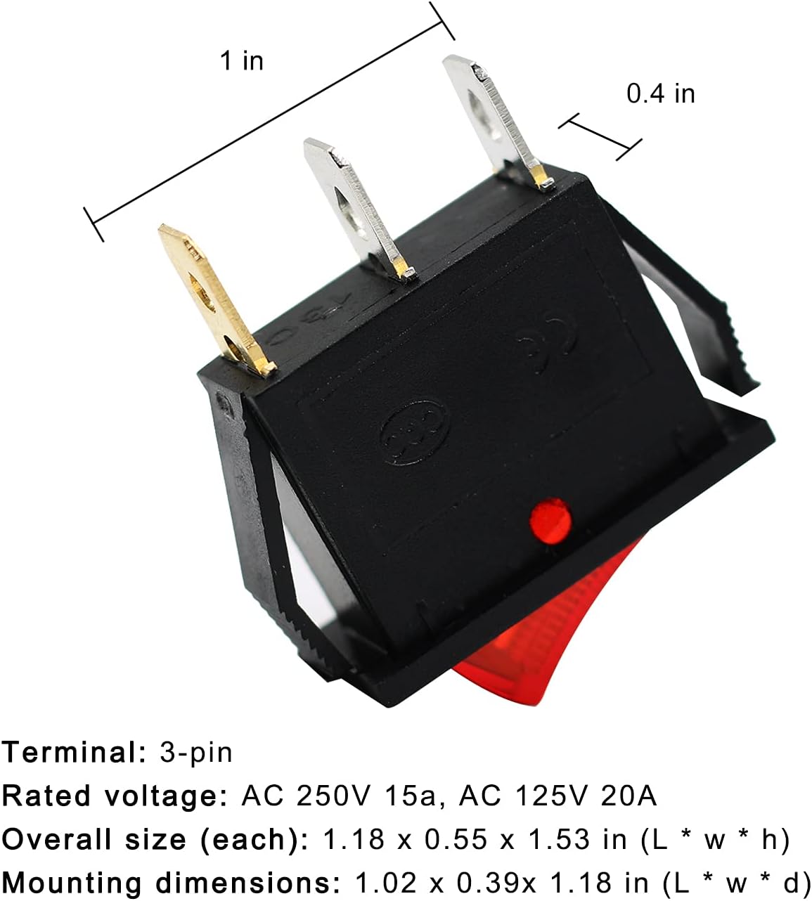 15A 250V/20A 125V 3 Pin AC Rocker Switch KCD3 Switch 5 Pcs