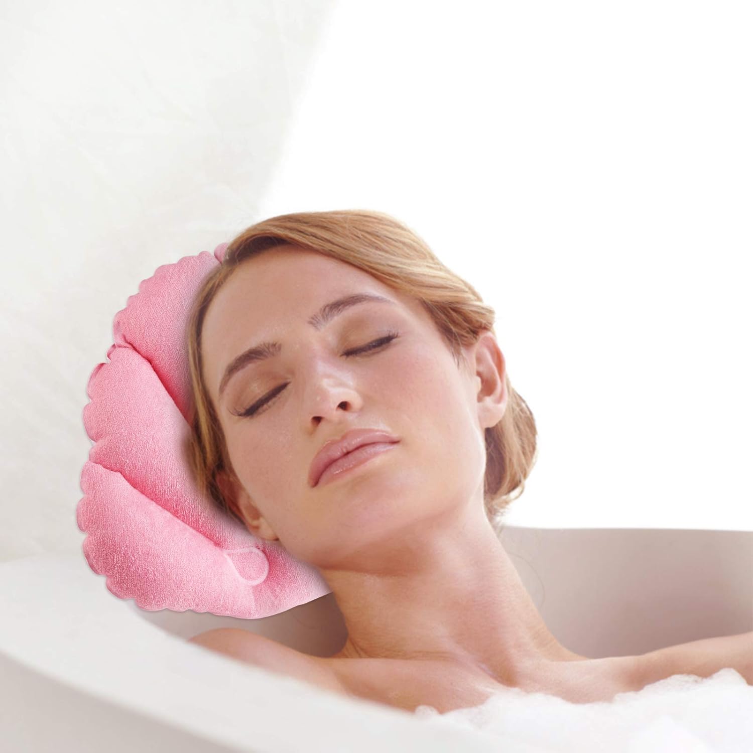 sansheng 4pcs Bath Pillows for Tub -(10x12inch) Bathtub Pillow Headrest - Terry Cloth with Suction Cups Inflated Neck Support for Bathtub（Pink & Blue） : Beauty & Personal Care